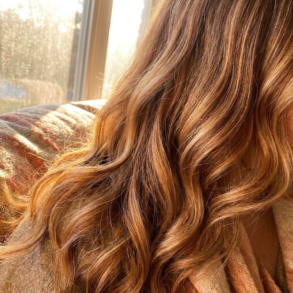 Détail d’un balayage miel et caramel