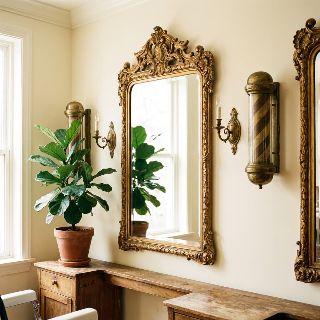 Détail du salon : miroir vintage